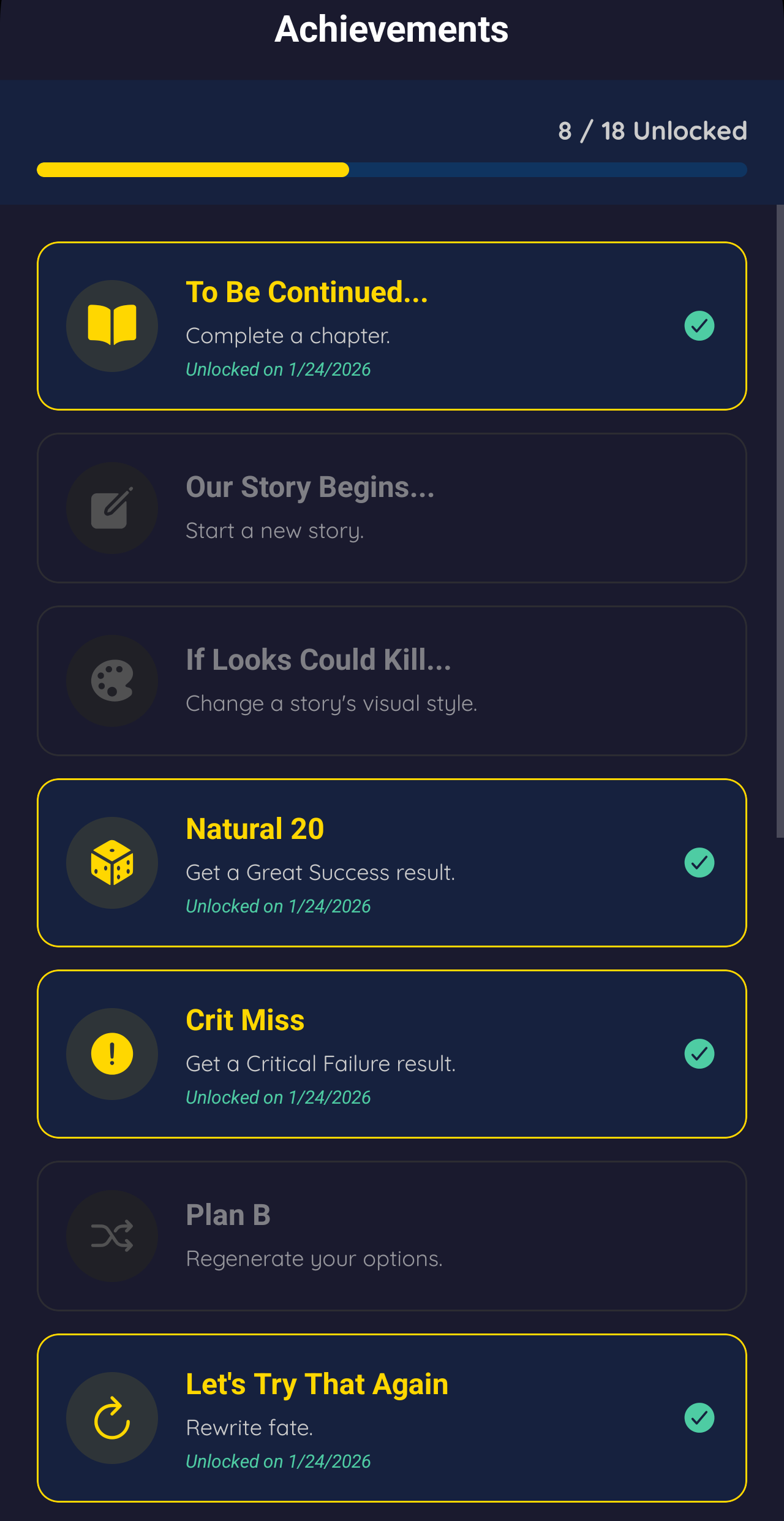 Achievements Page