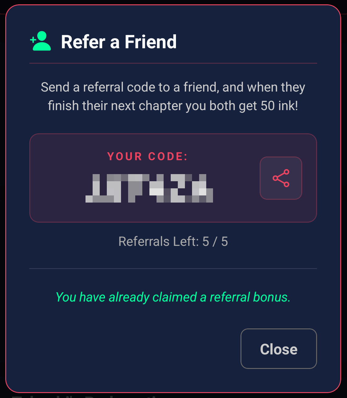 Refer a Friend Dialog