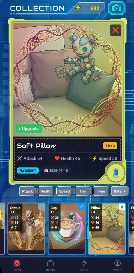 Card upgrade and collection detail view screen